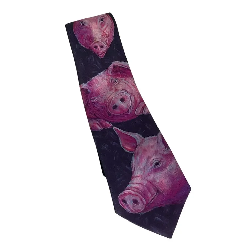 Vintage 1989 Ralph Marlin Pig Tie Elaine Heikman Novelty Made USA Rare